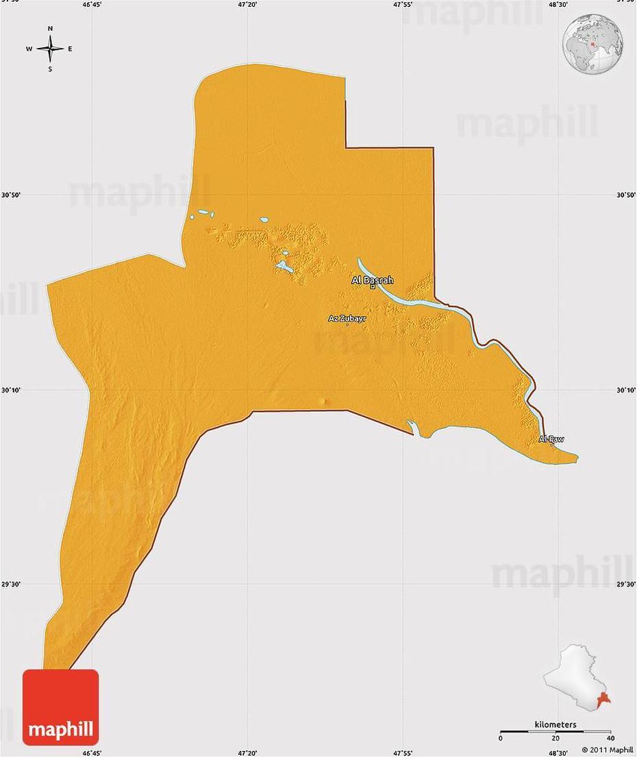 Political Map Of Al-Basrah, Cropped Outside, Al Başrah, Iraq, Ninawa Iraq, Camp Basra Iraq