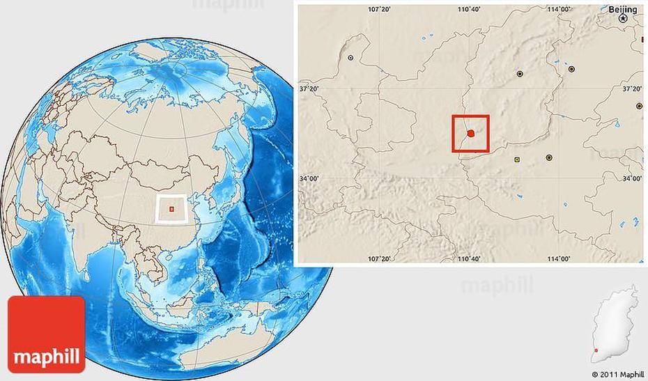 Shaded Relief Location Map Of Hejin, Hejin, China, Shanxi, Jinzhou  City