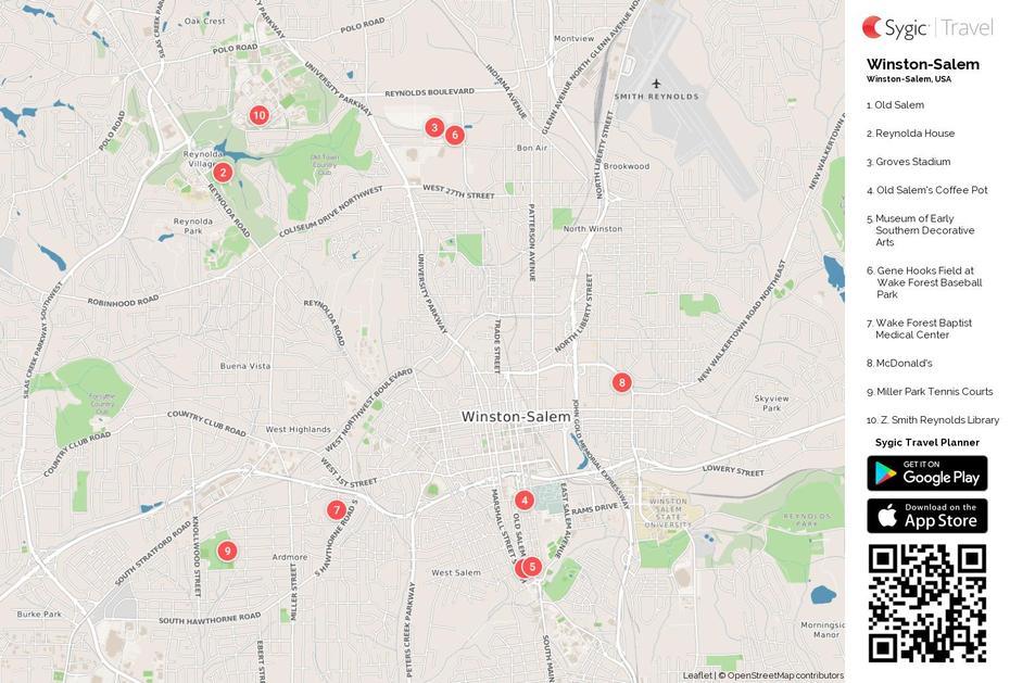 Winston-Salem Printable Tourist Map | Sygic Travel, Winston-Salem, United States, Of Downtown Winston Salem Nc, North Carolina  Nc