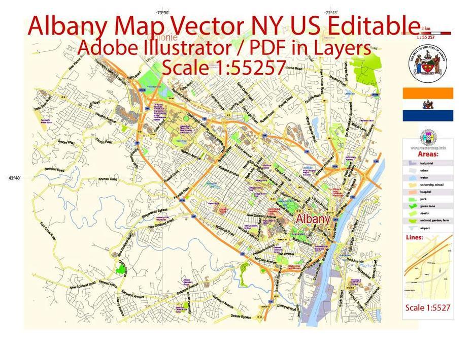 Albany Pdf Map Vector Ny Us City Plan Editable Street Map In Layers, Albany, United States, University At Albany Suny, Albany Airport