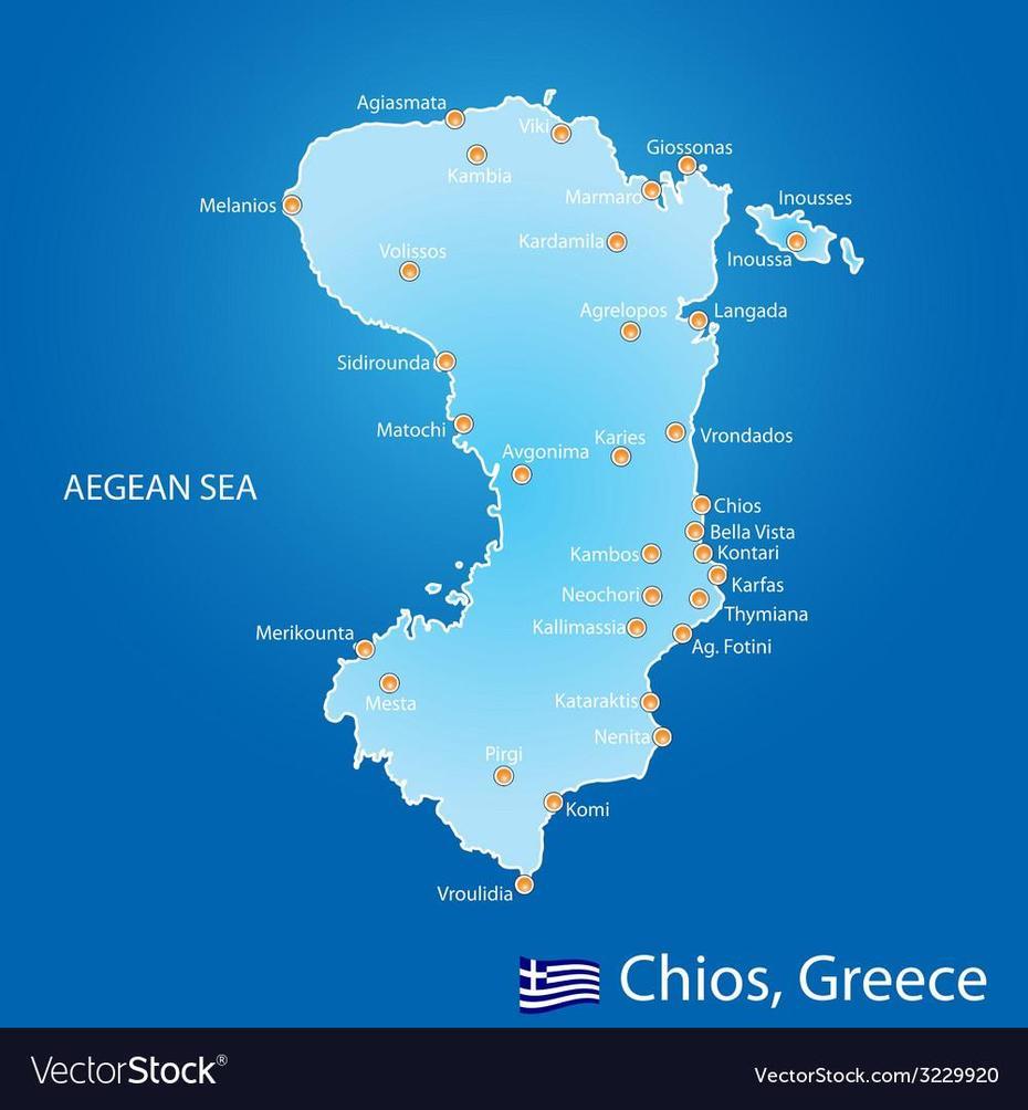 Island Of Chios In Greece Map Royalty Free Vector Image, Chíos, Greece, Leros, Villages Of Chios Greece