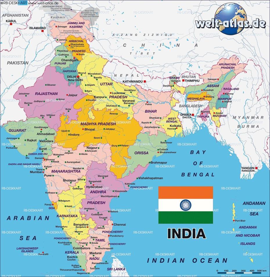 Marco Carnovale: Map Of India, Physical And Political, Chiknāyakanhalli, India, India  Graphic, Goa