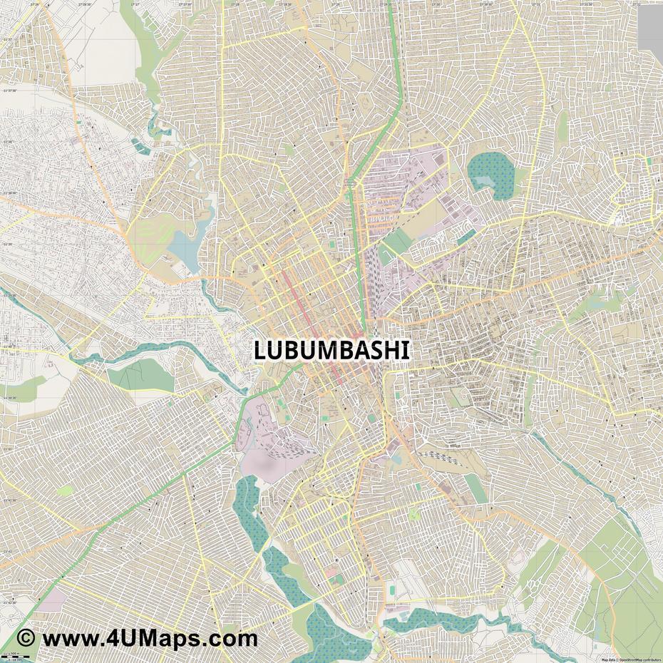 Pdf, Svg Scalable City Map Vector Lubumbashi, Lubumbashi, Congo (Kinshasa), Simba  Beer, Kisangani