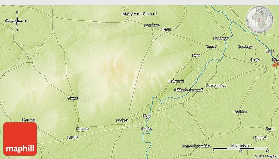 Physical 3D Map Of Koumra, Koumra, Chad, Chad On World, Lake Chad On Africa