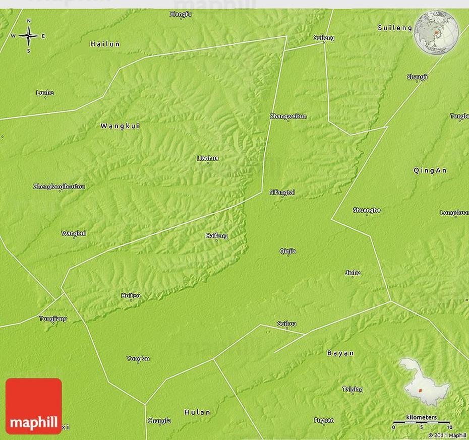 Physical 3D Map Of Suihua, Suihua, China, Heilongjiang  Province, Yi  Zhan