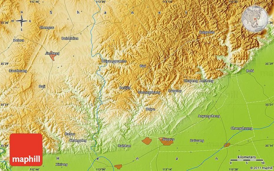 Physical Map Of Jiaozuo, Zaojiao, China, Communist China, Shanghai In China