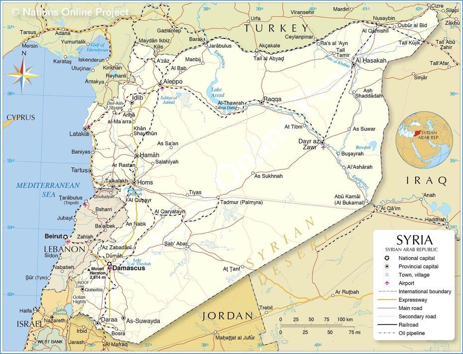 Political Map Of Syria – Nations Online Project, Aş Şanamayn, Syria, Iraq And Syria, Syria Cities