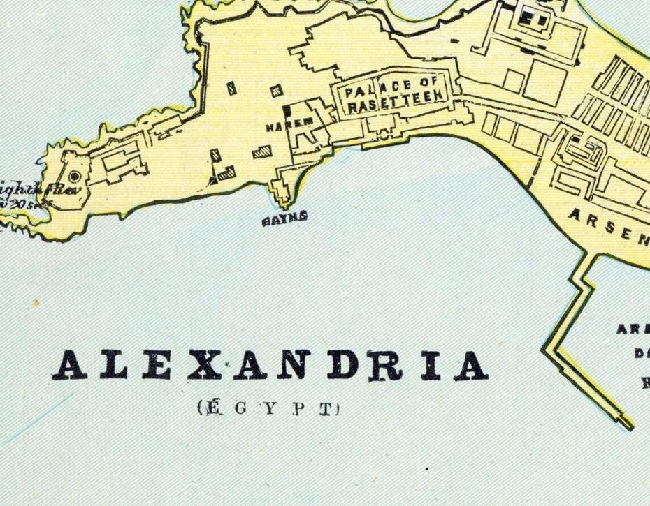 1888 Vintage Map Of Alexandria Egypt Old Street By Bananastrudel, Alexandria, Egypt, Old Alexandria Egypt, Lighthouse Of Alexandria