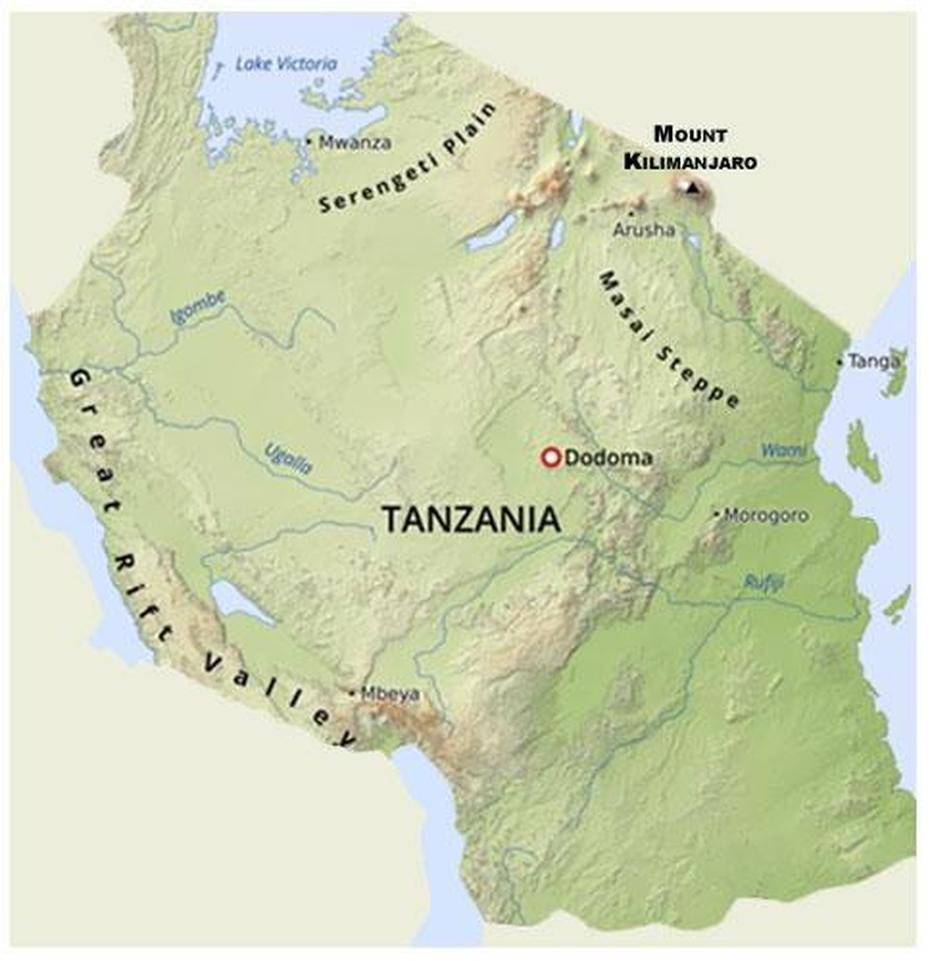 Africa Physical Map Serengeti Plain, Wete, Tanzania, Tanzania Port, Iringa