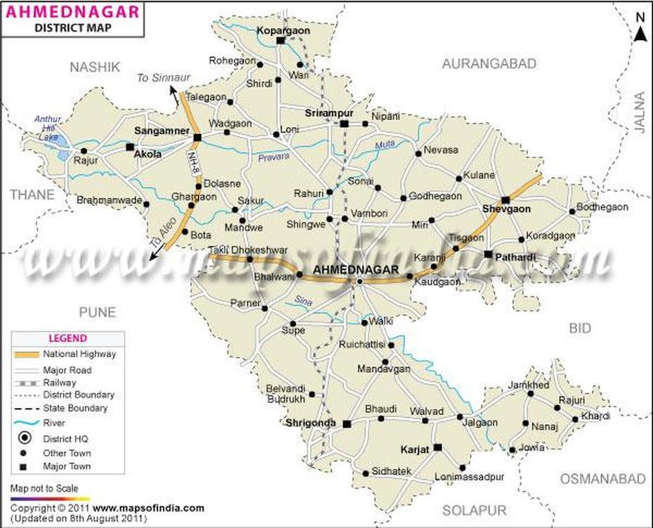 Ahmednagar District Map, Ahmadnagar, India, Nagpur City, Maharashtra India