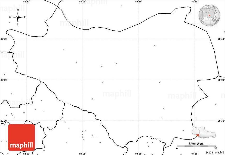 Blank Simple Map Of Zhongba, No Labels, Zhongba, China, China  By Province, China  With Flag