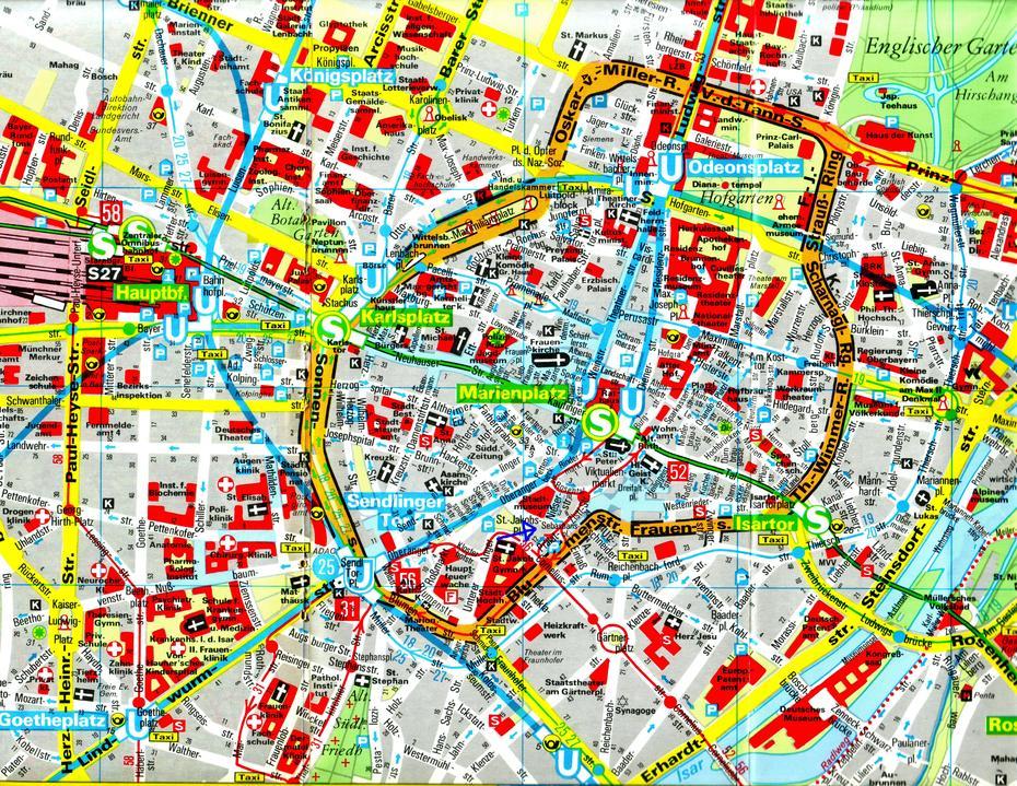 Large Scale Detailed Road And Tourist Map Of Central Part Of Munich …, Munich, Germany, Germany  Printable, Bayern Germany