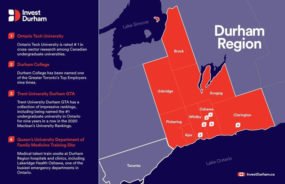 Map Of Durham Region Indicating The Locations Of Each Post-Secondary …, Durham, United States, United States World, Basic United States