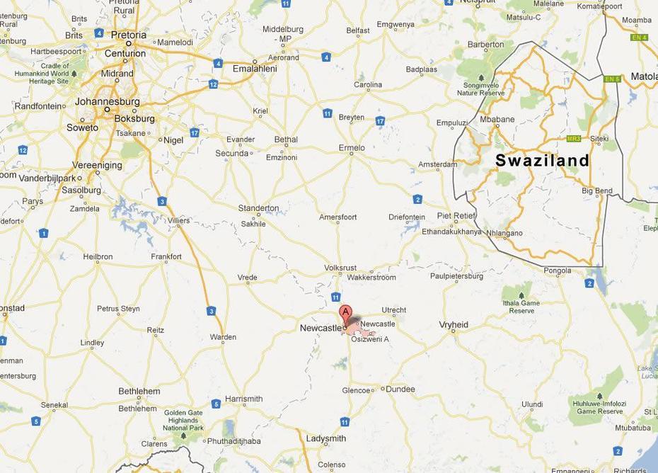 Newcastle South Africa Map, Newcastle, South Africa, Pietermaritzburg South Africa, Mpumalanga South Africa