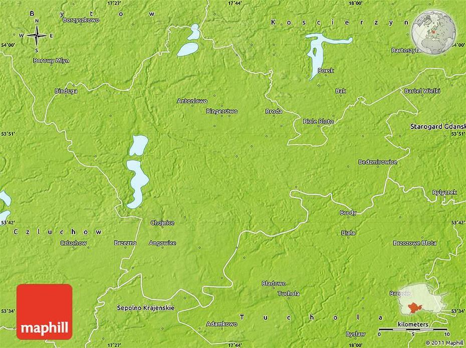 Physical Map Of Chojnice, Chojnice, Poland, Old Town Poland, Poland Town Halls