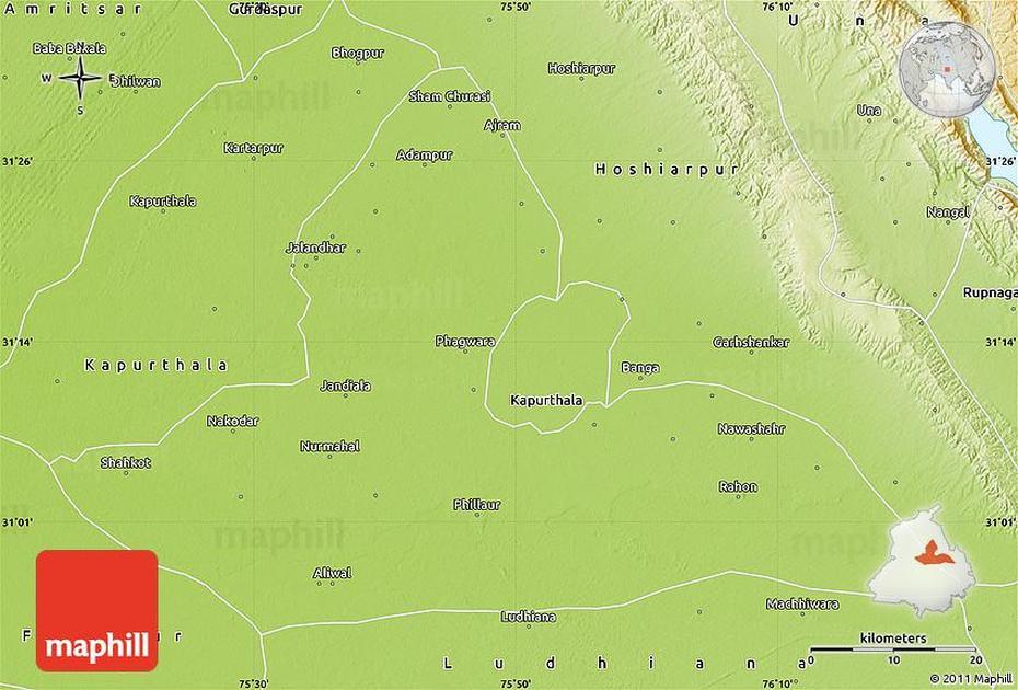 Physical Map Of Jalandhar, Jalandhar, India, Ludhiana India, Jalandhar Cantt