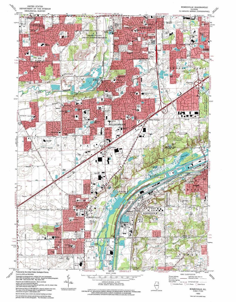 Romeoville Topographic Map 1:24,000 Scale, Illinois, Romeoville, United States, United States  Color, United States  With City