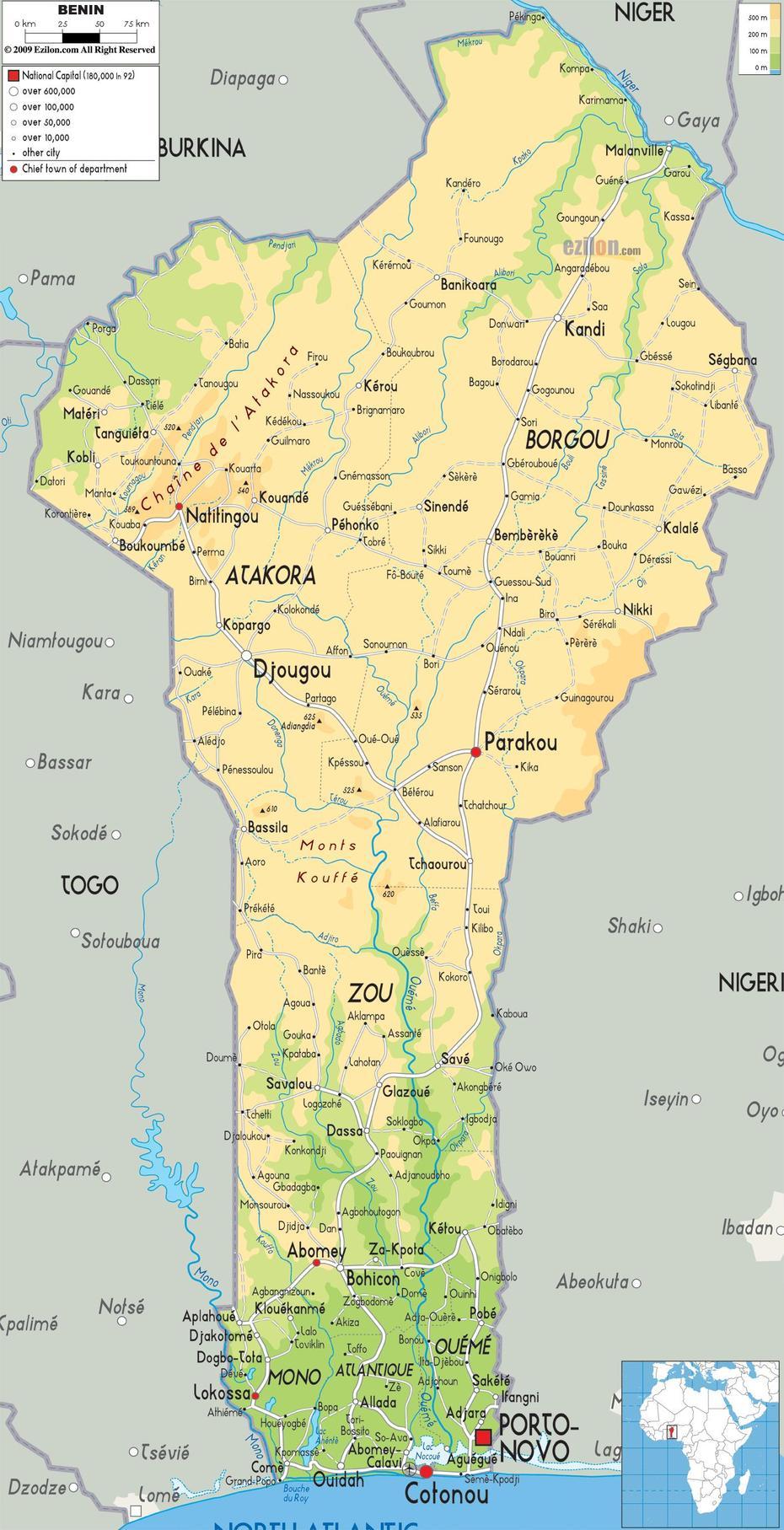 Physical Map Of Benin And Beninese Physical Map | Map, Benin, African …, Founougo, Benin, Benin City, Benin World