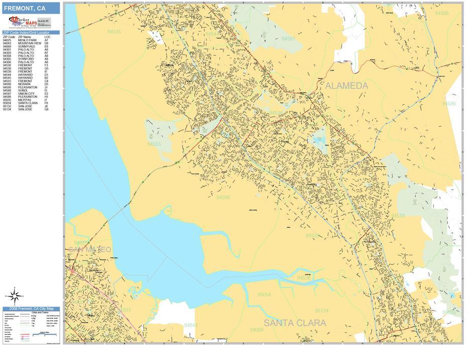 Fremont California Wall Map (Basic Style) By Marketmaps, Fremont, United States, United States  For Kids, Detailed  United States