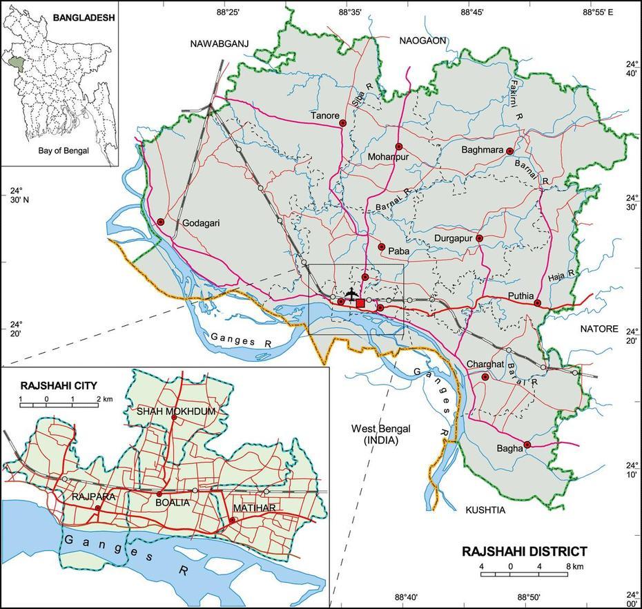 Maps Of Bangladesh: Political Map Of Rajshahi District, Rājshāhi, Bangladesh, Rajshahi  College, Chapai