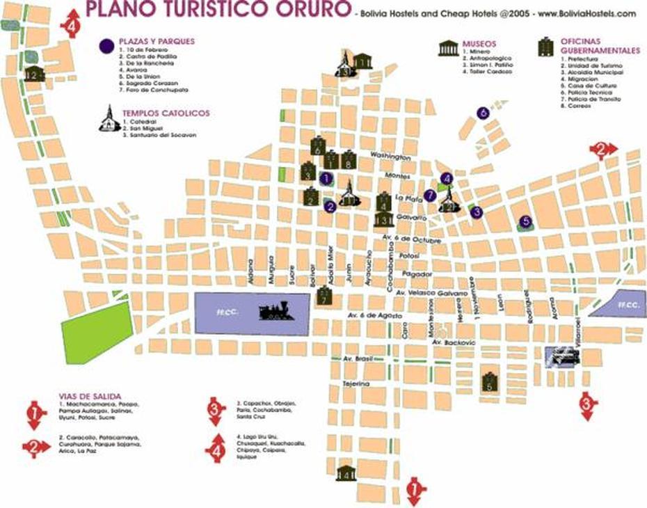 Oruro Tourist Map – Oruro Bolivia  Mappery, Oruro, Bolivia, Cities In Bolivia, Socavon