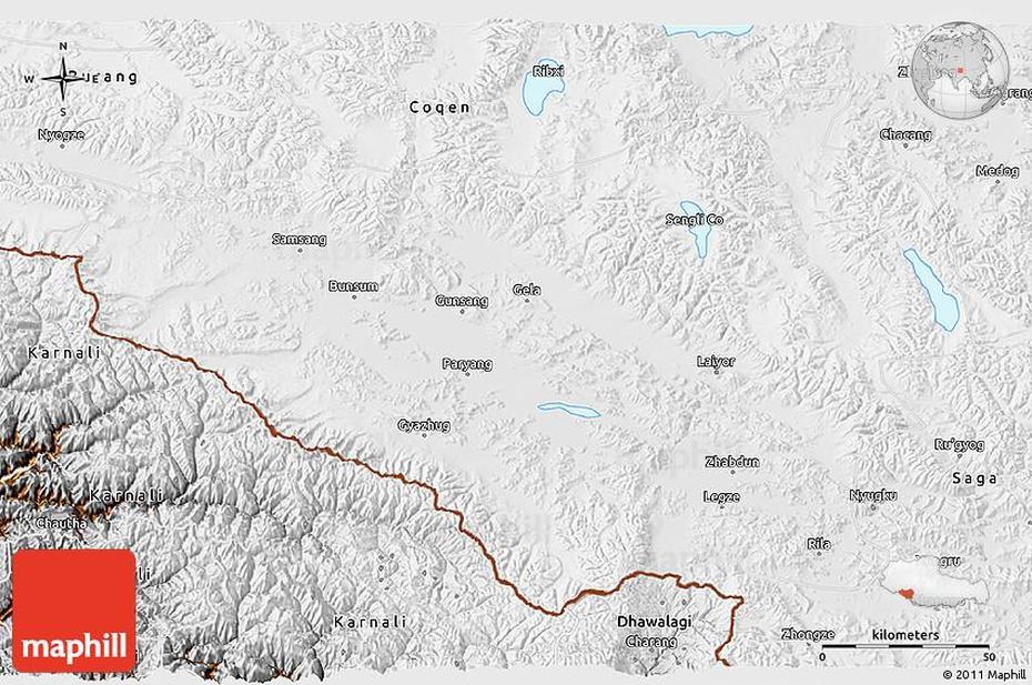 Physical 3D Map Of Zhongba, Zhongba, China, Communist China, Shanghai In China