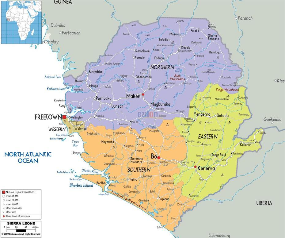 Sierra Leone Political, Of Sierra Leone Showing Districts, Sierra, Newton, Sierra Leone