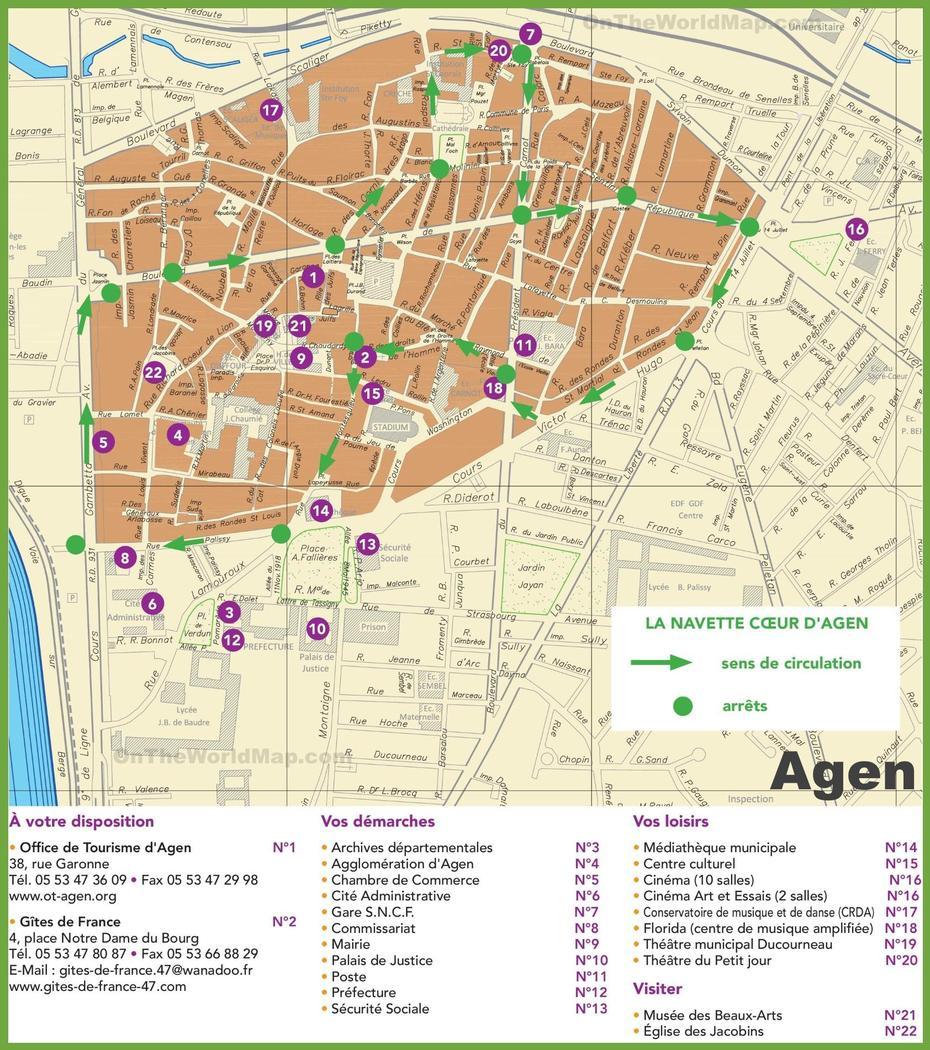 Agen Tourist Map, Agen, France, Artois France, Verdun France