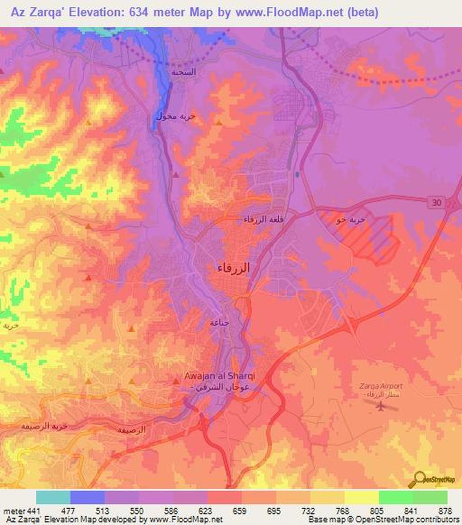 B”Elevation Of Az Zarqa,Jordan Elevation Map, Topography, Contour”, Az Zarqā’, Jordan, Zarqa Jordan, Irbid Jordan