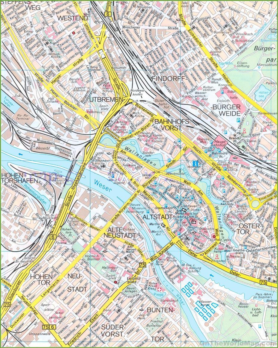 Bremen City Centre Map, Bremen, Germany, Of German Regions, North Germany