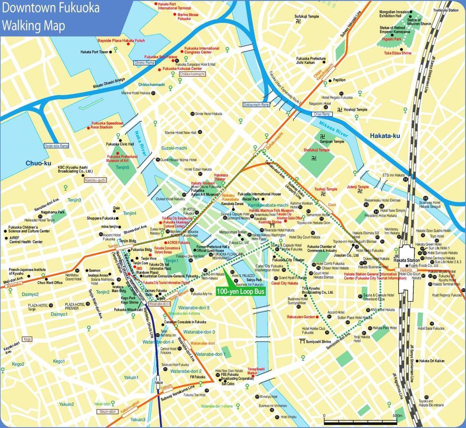 Fukuoka Downtown Map, Fukuoka, Japan, Fukuoka City Japan, Kagoshima Japan