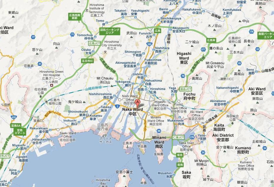 Hiroshima Map, Hiroshima, Japan, Yamaguchi Japan, Kokura Japan