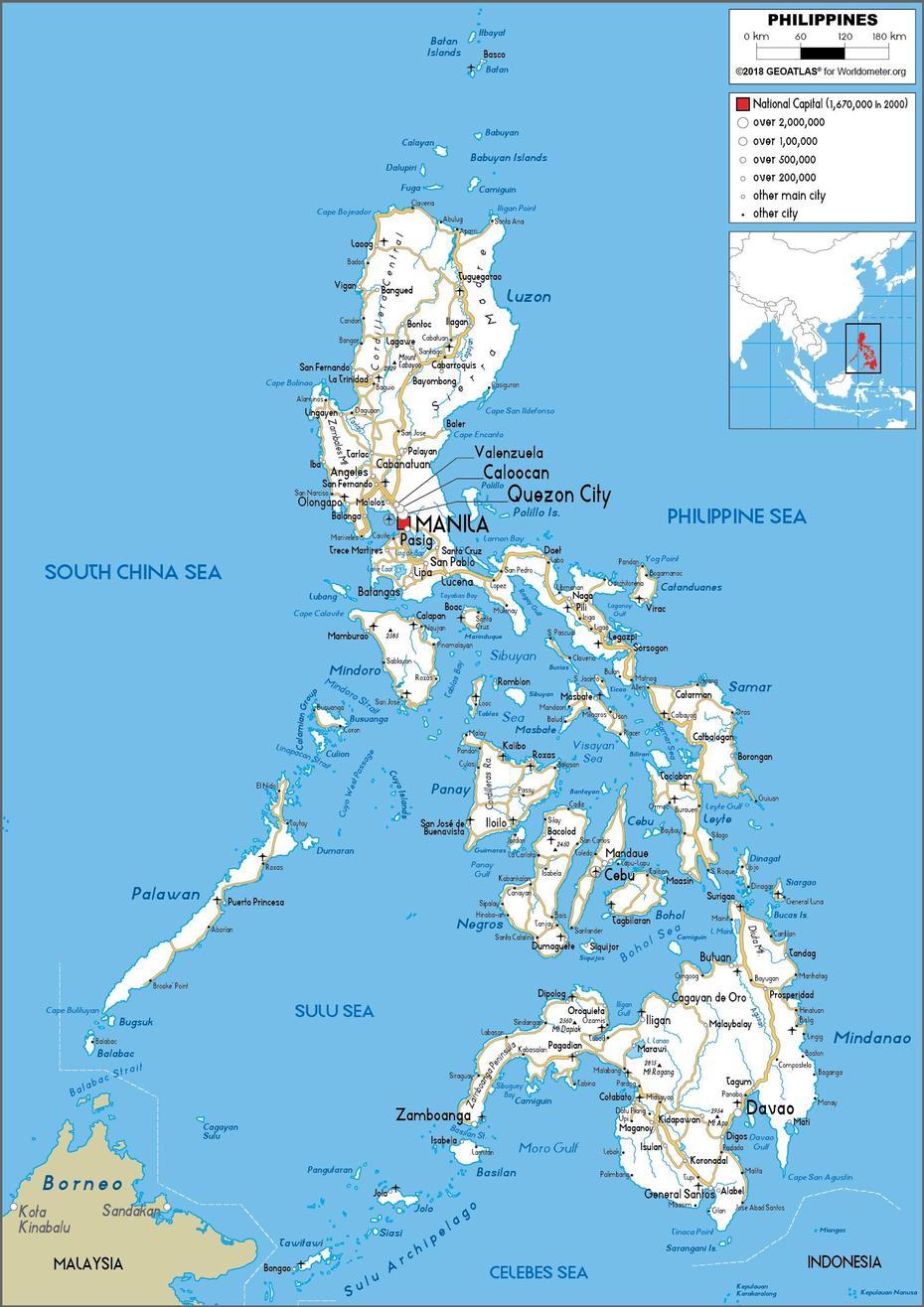 Large Size Road Map Of The Philippines – Worldometer, Dapa, Philippines, Siargao Philippines Resorts, Surigao Del Norte  Beach