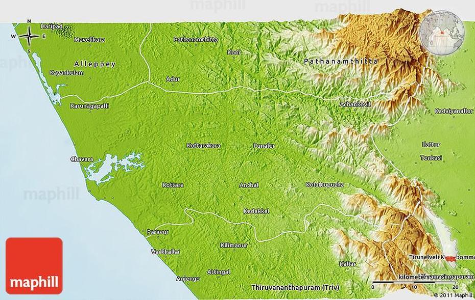 Physical 3D Map Of Kollam (Quilon), Quilon, India, Quilon Pan Liner, Light Control  Module