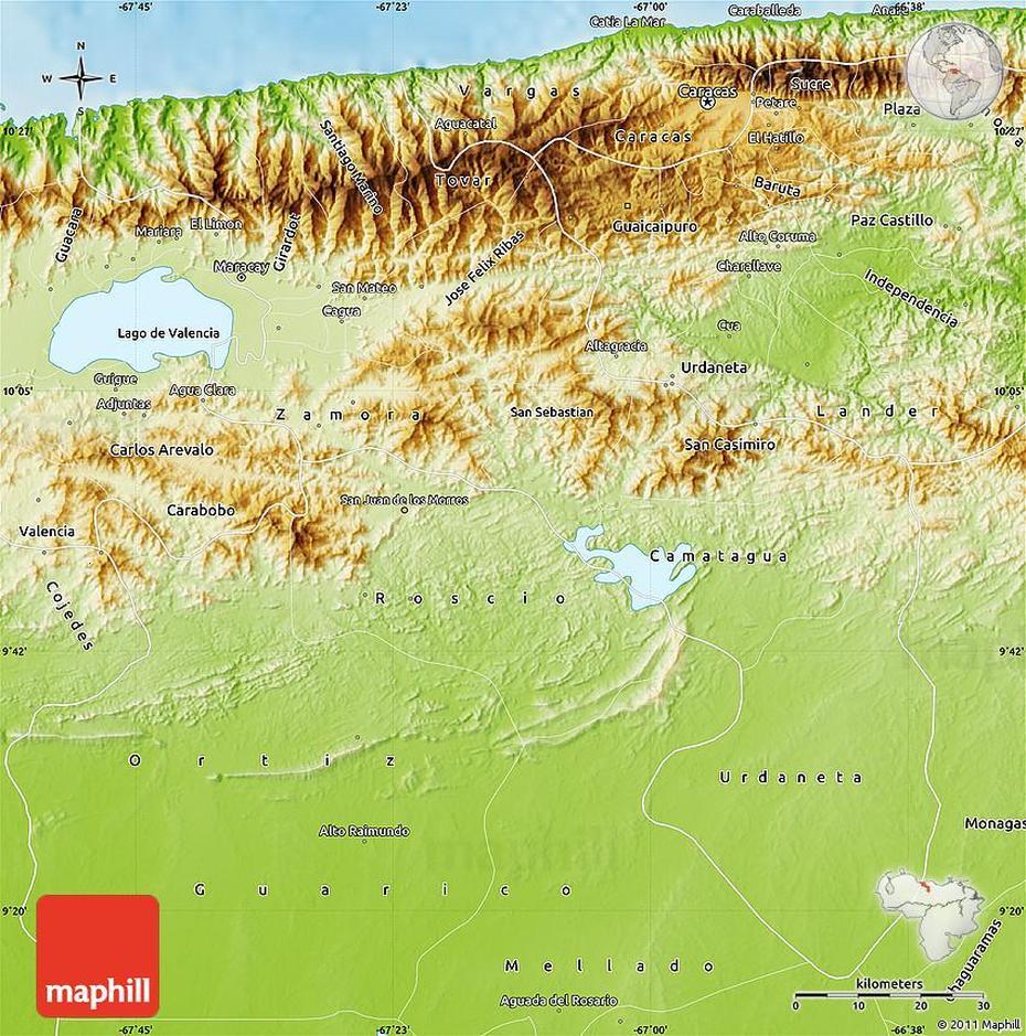 Physical Map Of Aragua, Aragua De Barcelona, Venezuela, Venezuela Paisajes, La Colonia  Tovar