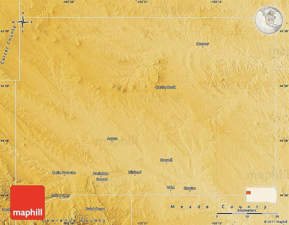 Physical Map Of Butte County, Butte, United States, Courthouse Butte, Montana United States