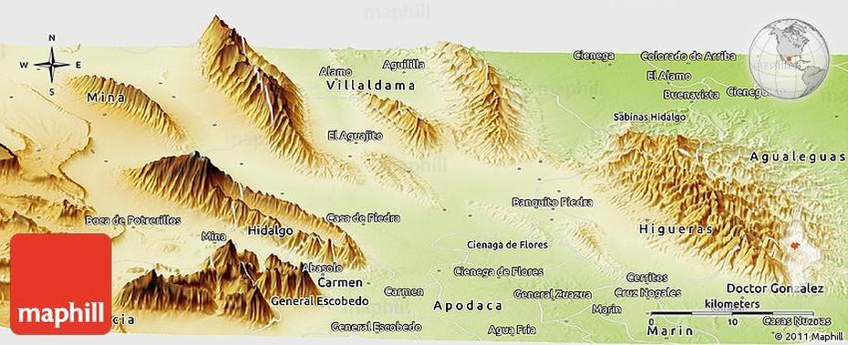 Physical Panoramic Map Of Salinas Victoria, Salinas Victoria, Mexico, Salina Cruz Mexico, Salina Cruz Mexico