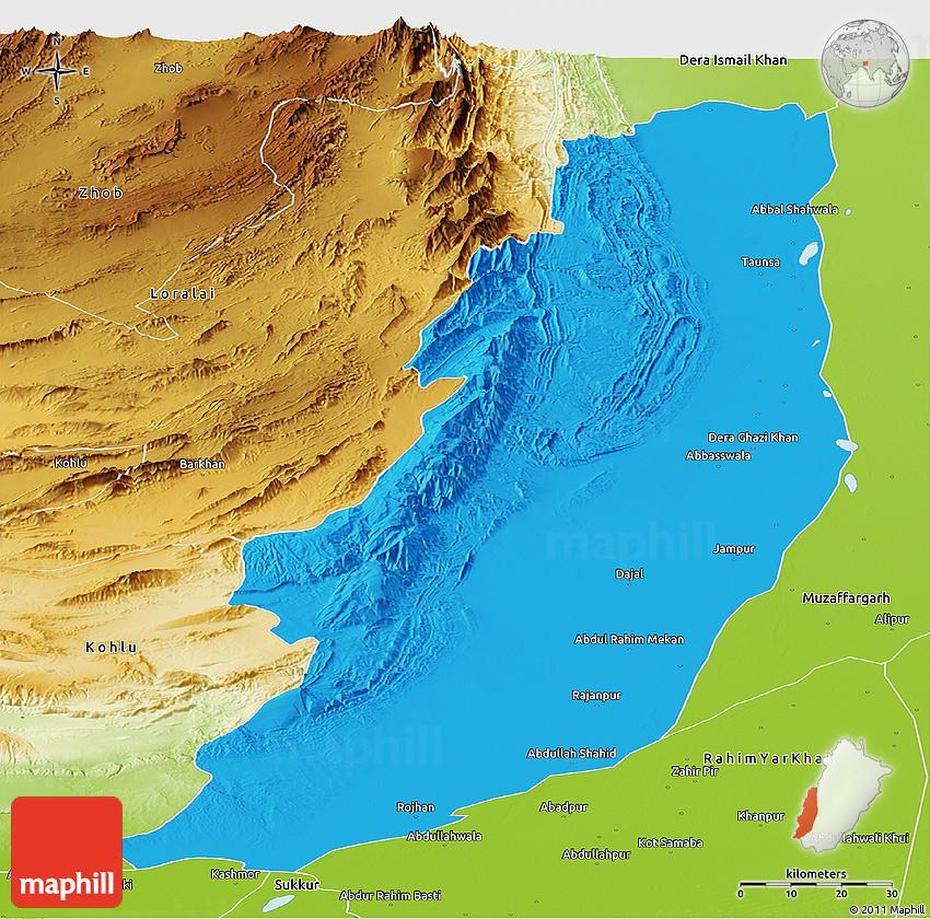 Political Panoramic Map Of Dera Ghazi Khan, Physical Outside, Dera Ghazi Khan, Pakistan, Dera Ghazi Khan, Khanewal Pakistan