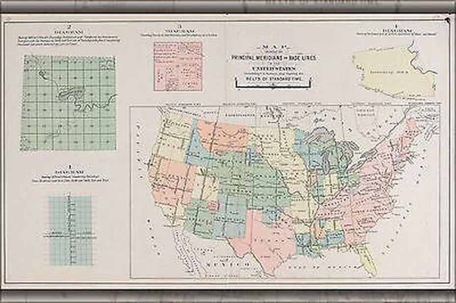 Poster, Many Sizes; Map Of Meridians Of United States Of America 1917 …, Meridian, United States, 100Th Meridian, United States Longitude