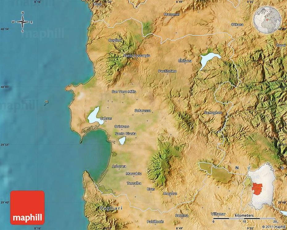 Satellite Map Of Oristano, Oristano, Italy, Cagliari Sardinia Italy, Pula Sardinia Italy