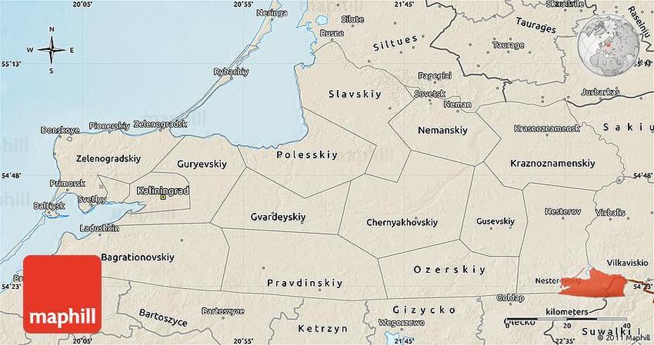 Shaded Relief Map Of Kaliningrad Oblast, Kaliningrad, Russia, Kaliningrad Oblast Russia, Chelyabinsk Russia