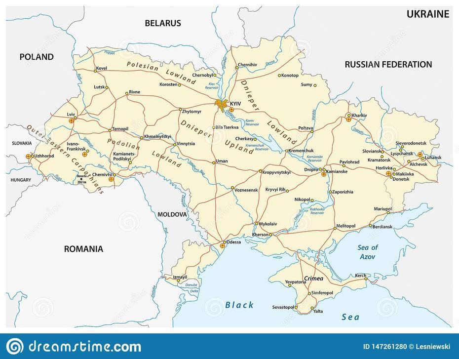 Detailed Colored Vector Road Map Of Ukraine | Cartoondealer #147261280, Yuzhnoukrainsk, Ukraine, Crimea, Show  Of Ukraine