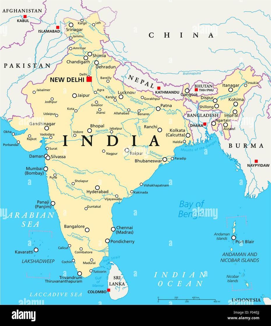 India Political Map With Capital New Delhi, National Borders, Important …, Majhaul, India, India  World, India  Kids