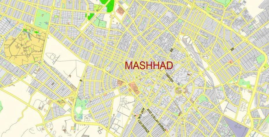 Mashhad Map Iran Farci / English Low Detailed City Plan Editable …, Mashhad, Iran, Iran  Google, Tehran- Iran