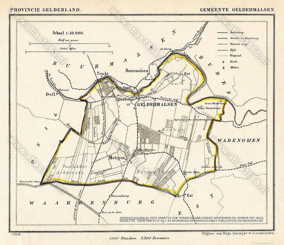 Oude Kaart Geldermalsen, Gelderland, Geldermalsen, Netherlands, Geldermalsen Kaart, Zaltbommel