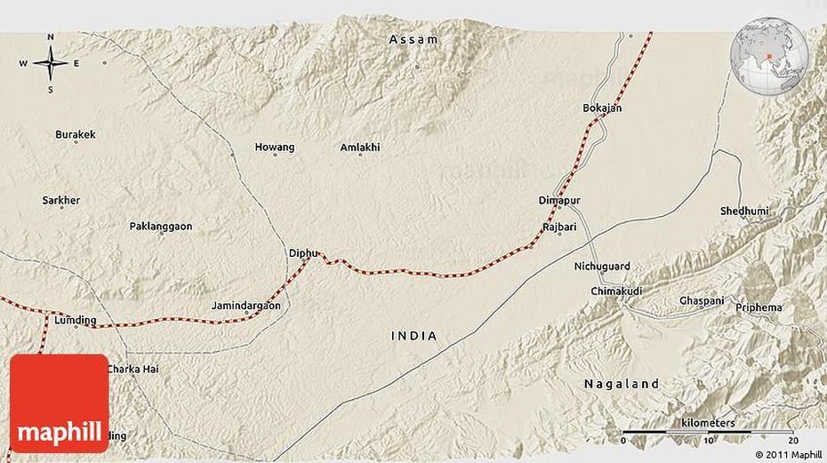 Shaded Relief 3D Map Of Lumding, Lumding, India, Silchar, Silchar  Town
