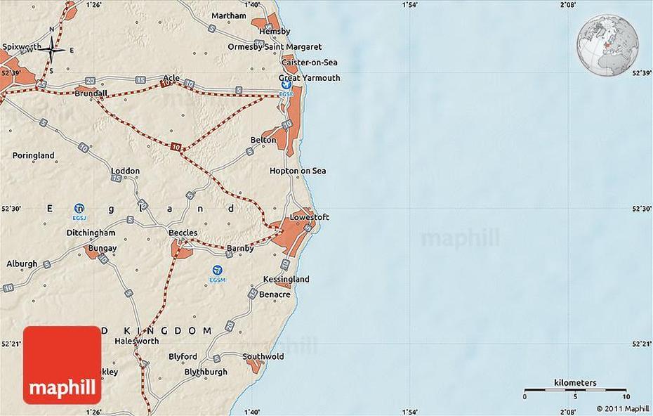 Shaded Relief Map Of Great Yarmouth, Great Yarmouth, United Kingdom, Gt Yarmouth Uk, Norfolk England