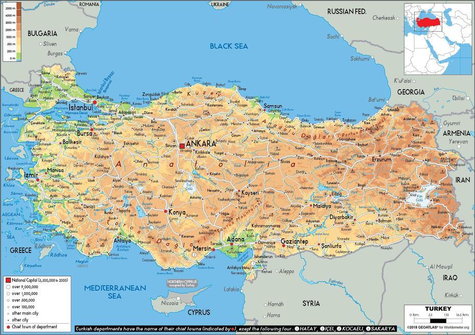 Turkey Map (Physical) – Worldometer, Boğazlıyan, Turkey, Ancient Turkey, Turkey In Europe