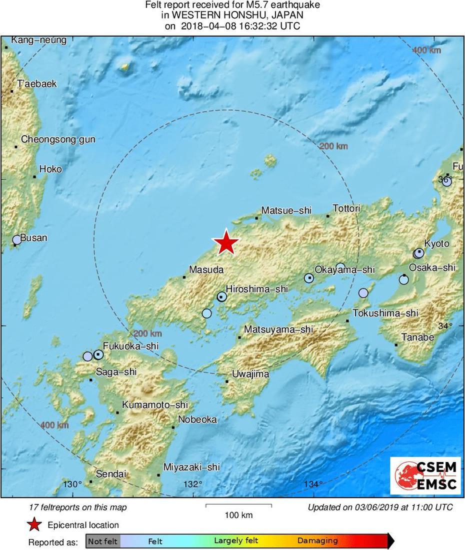 2018-04-08 Mw 5.7 Western Honshu, Japan, Honchō, Japan, Takamatsu Japan Shikoku, Takamatsu  Images