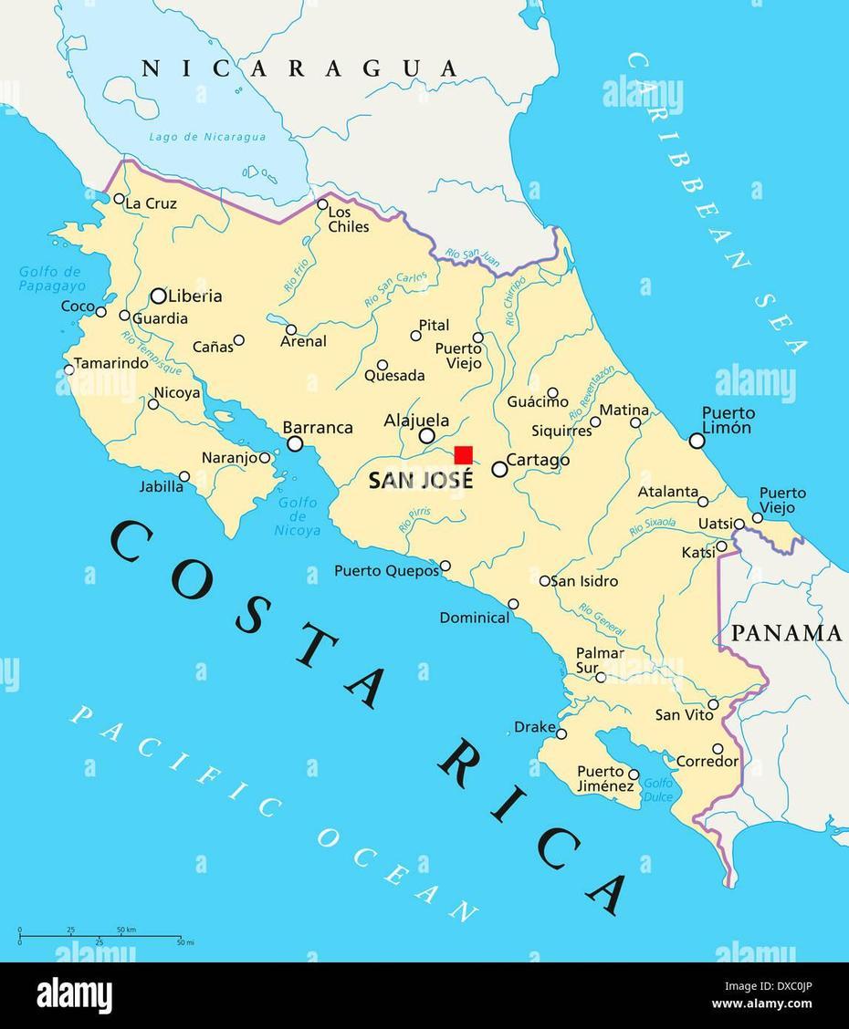 Politische Karte Von Costa Rica Mit Der Hauptstadt San Jose …, San José, Costa Rica, Alajuela Costa Rica, Montezuma Costa Rica